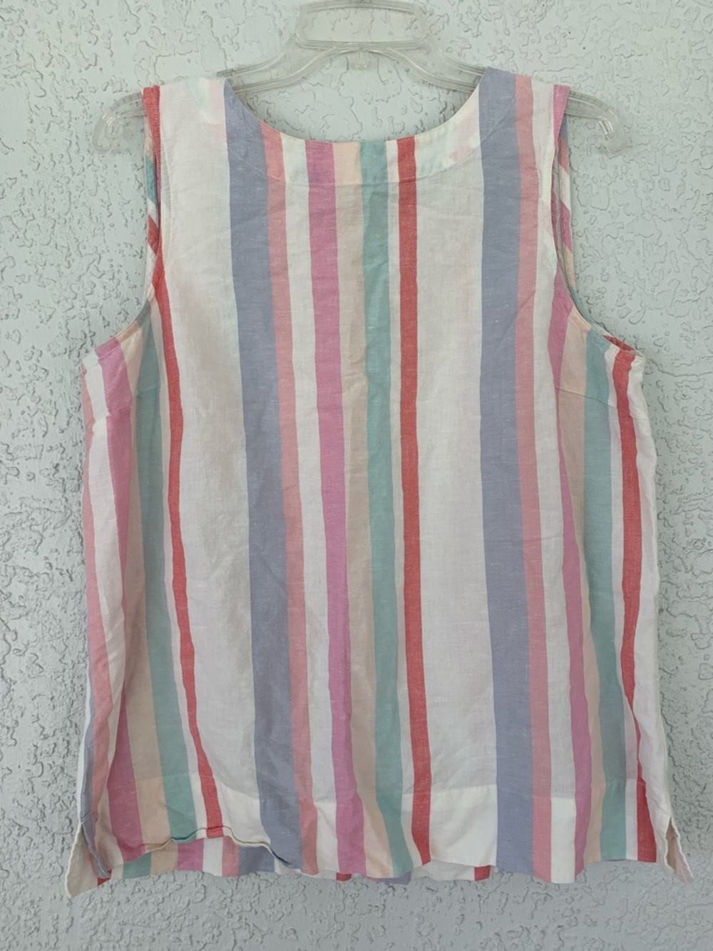 Ellen Tracy Pastel Multi-Stripe Sleeveless Tank linen blend size L